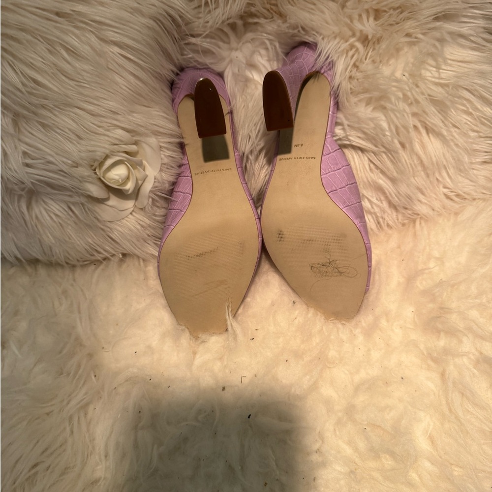 Saks Fifth Avenue Pink Croc-Embossed Heels - Picture 8 of 14